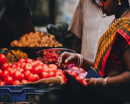 Local produce market in Pakistan with fresh vegetables